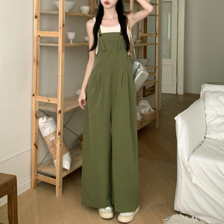봄 멜빵바지 와이드 점프수트 여름 여자 오버롤