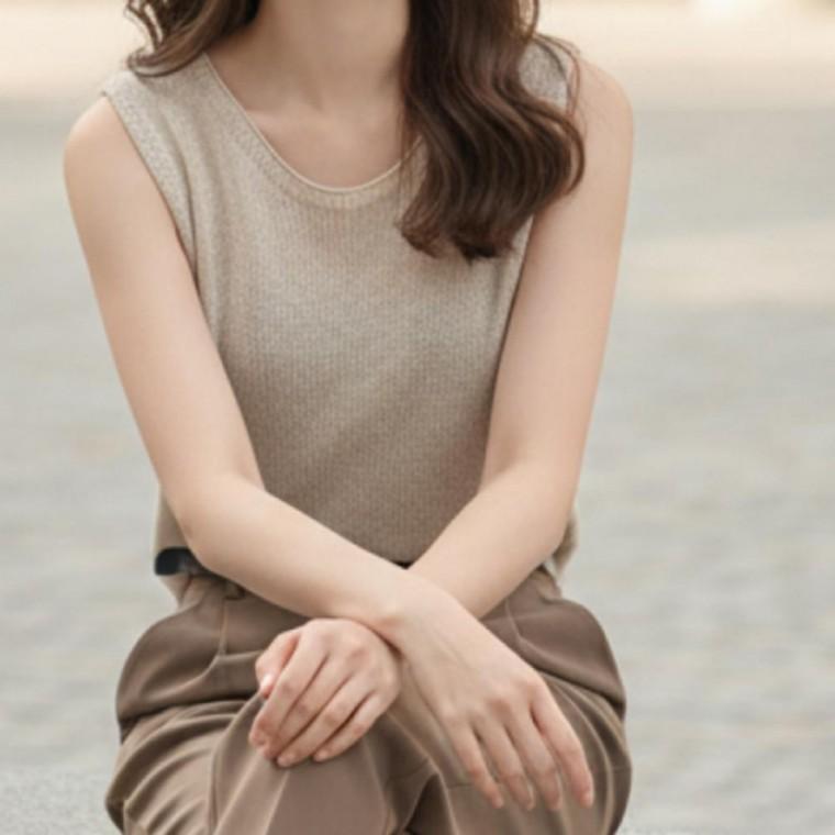 브이넥 민소매 여름 레이어드 여성 얇은 니트 조끼 조끼 니트 얇은