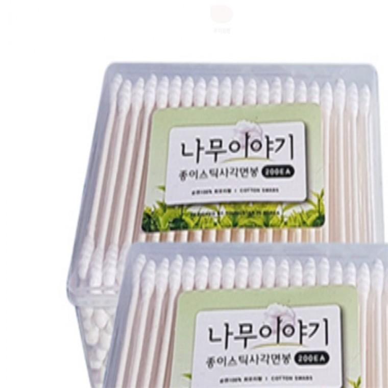 사각용기 위생면봉 200입 회오리형면봉 메이크업수정 뾰족종이면봉