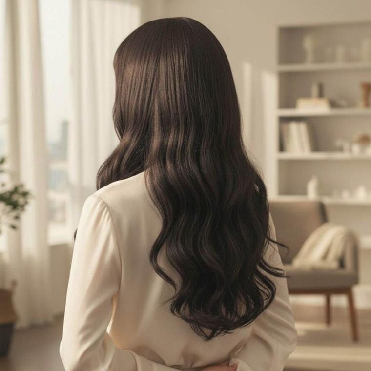 여성 무광택 S컬 웨이브 시스루 뱅 로맨틱 데일리 통가발