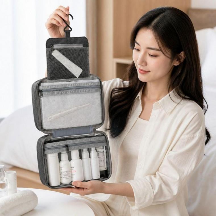 방수 PVC 사각 파우치 3단 여행용 수영장 세면 핸들백