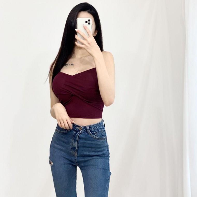 스판 캡내장 파티룩 꼬임 20대 끈 크롭나 시티 여성