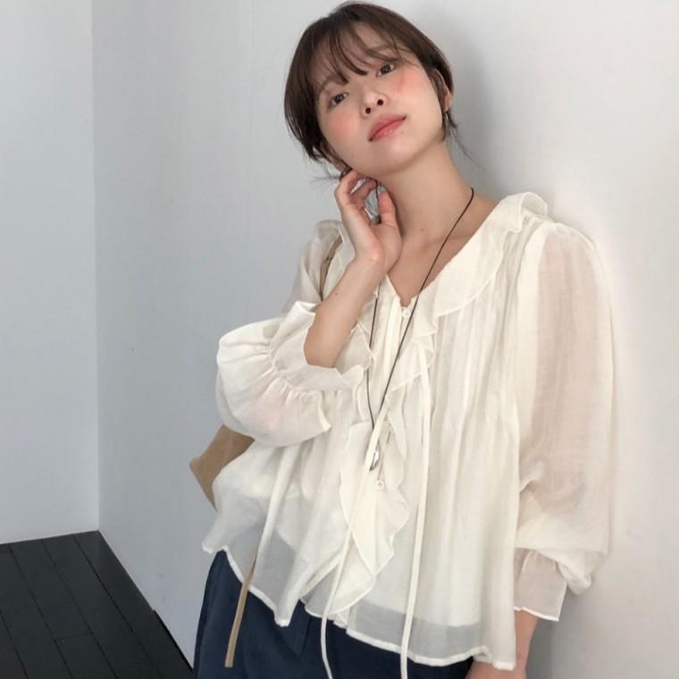 [쇼핑플렉스] 여리핏 로맨틱 리본 쉬폰 블라우스