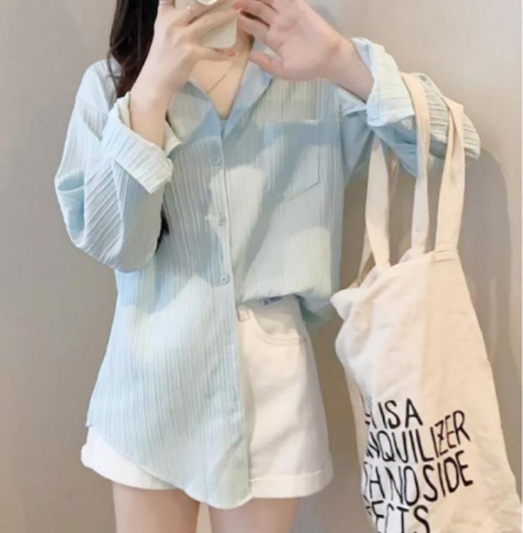 여름 오버핏셔츠 레이어드 시스루 커버업 아사면 레이어드 블라우스 여성