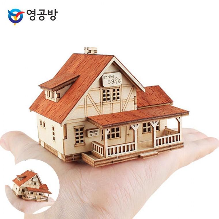 나무조립키트 만들기재료 나무모형집 모형장난감 목재만들기키트 미니 온 더 카페