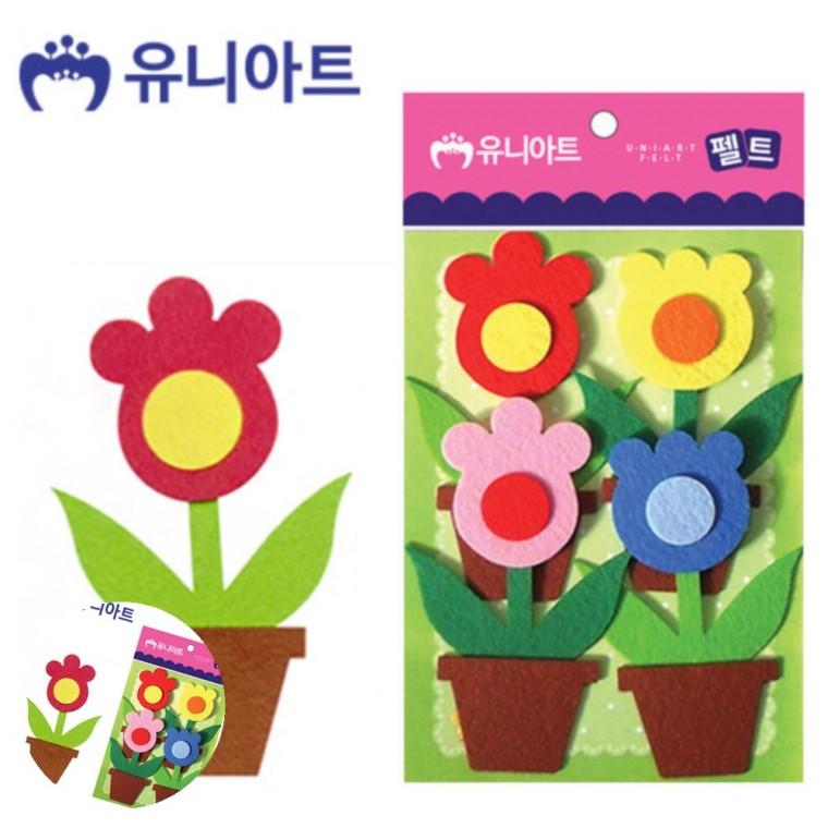 미술놀이 공예용품 만들기수업 초등학생만들기 유아만들기 펠트 화분꽃A 80x120mm 4pcs