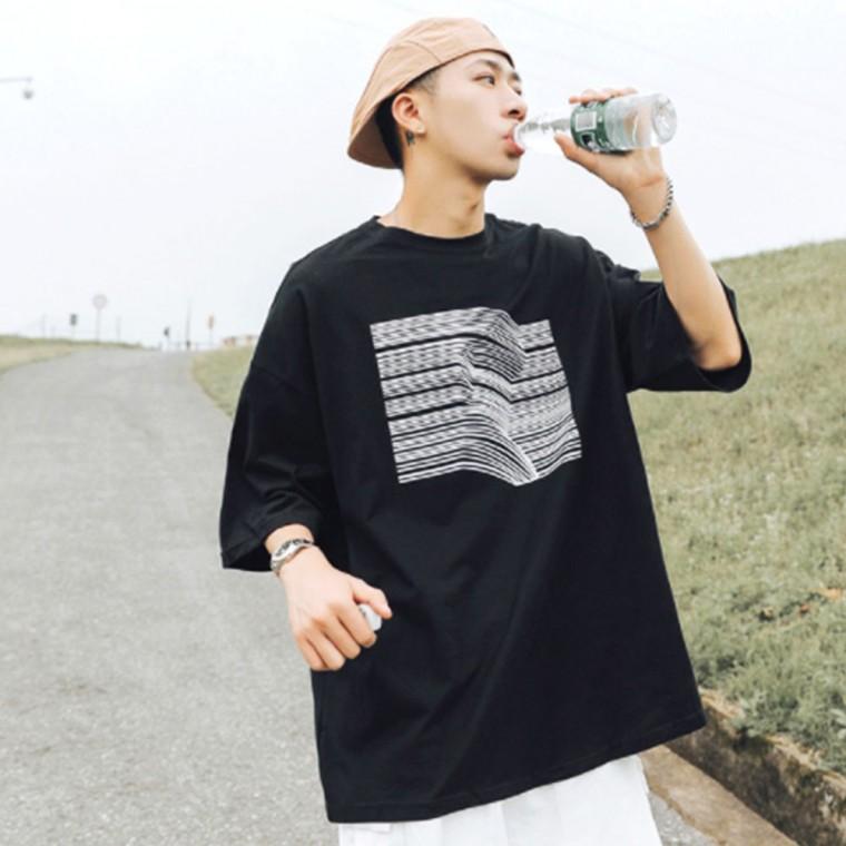오버핏 프린팅 면티 반팔 남자 티셔츠 5부