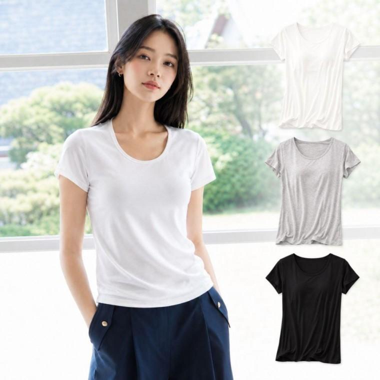 EAS 여성 여름 모달 쿨 노브라 캡내장 반팔티 SQ-1010094