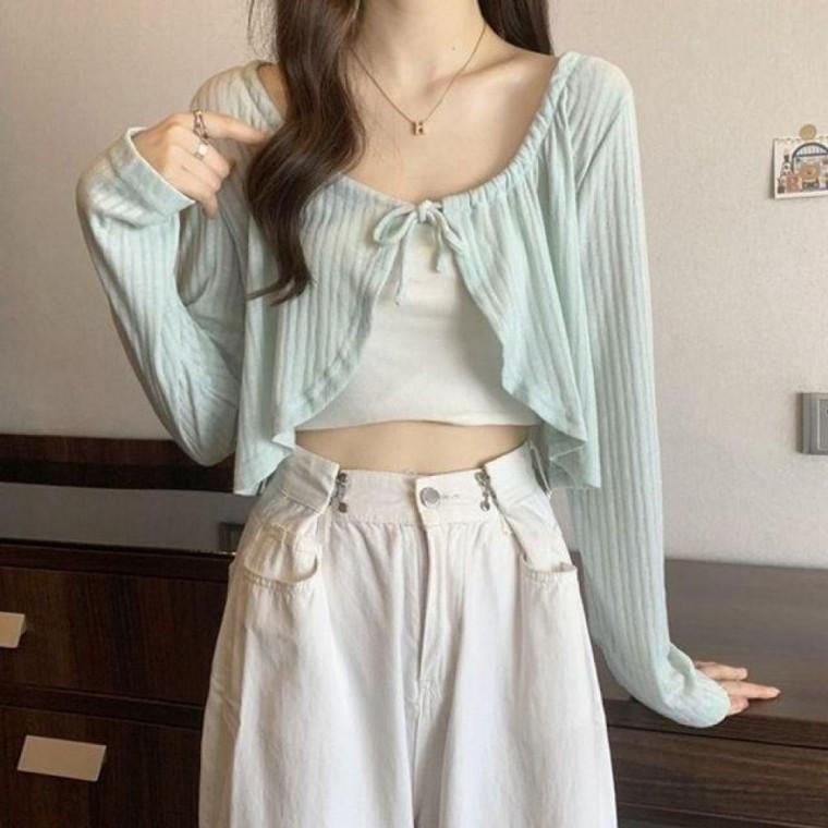 EAS 스트링크롭가디건 크롭볼레로가디건