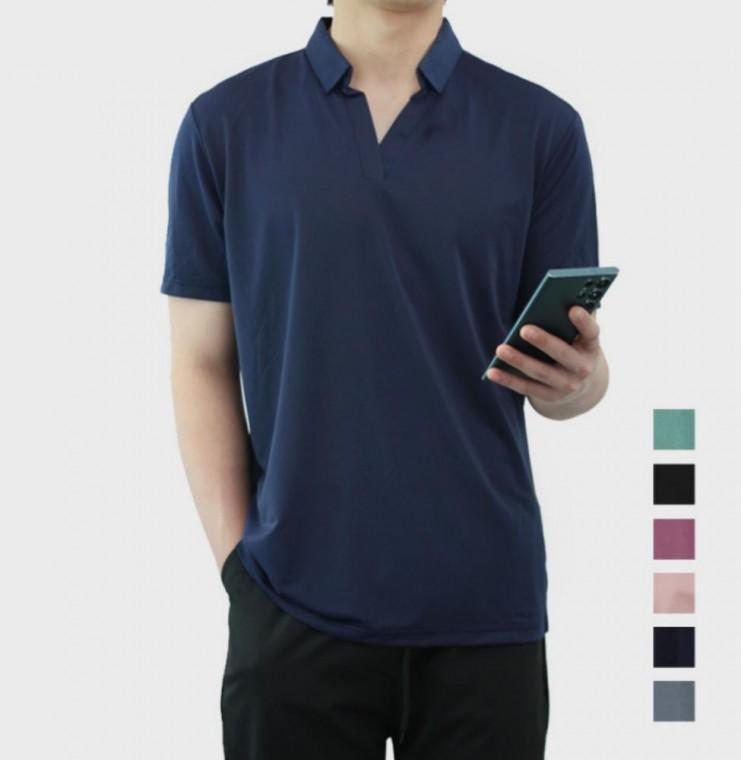 여름 남성 데일리 브이넥 심플 캐주얼셔츠 V넥반팔티 카라 심플티셔츠