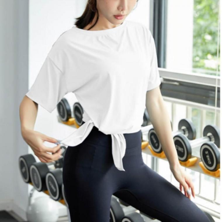 반팔티 묶는요가상의 필테 실내외 실내운동복 상의 반팔티 여자운동복