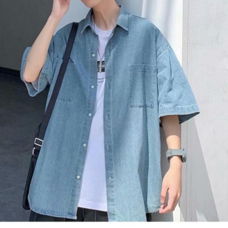 2컬러 데님 남성 데일리 청남방 반팔셔츠 남성셔츠 반팔 셔츠 캐주얼셔츠
