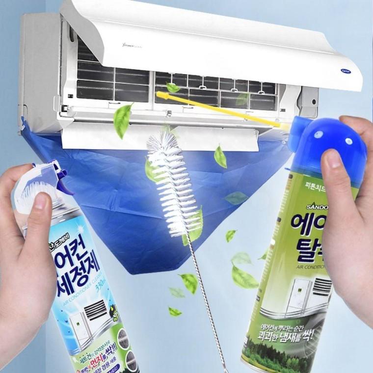 셀프 에어컨 청소 세정제 세트 냄새 곰팡이 제거 에어컨 방수커버 세성제 클리닝백 청소