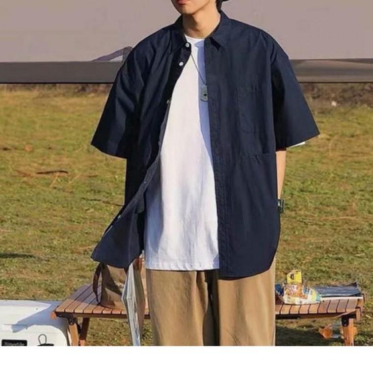 반팔 포켓 오버핏 남녀공용 솔리드셔츠 캐주얼셔츠 셔츠 박스 남방