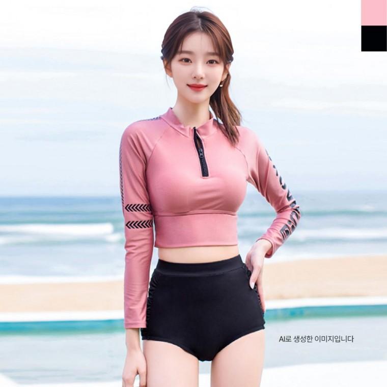 KQQ 2203 크롭래쉬가드 세트캡내장형 아하복 여성 여아실내복 수영복 아동실내복 비치 b형 래쉬가드 여아실