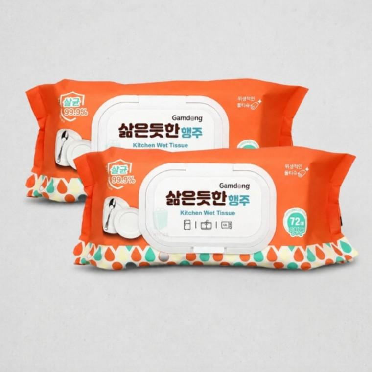 1봉(72매) 20x16 캡형 행주물티슈 주방물티슈 주방용 물티슈 일회용행주 행주티슈 위생행주