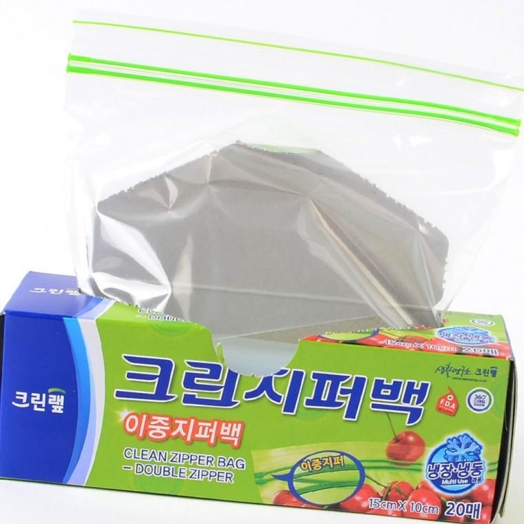 주방잡화 크린롤백 비닐 음식물 20매입 냉동 밀봉 지퍼백 이중 위생백 신선도 비닐백