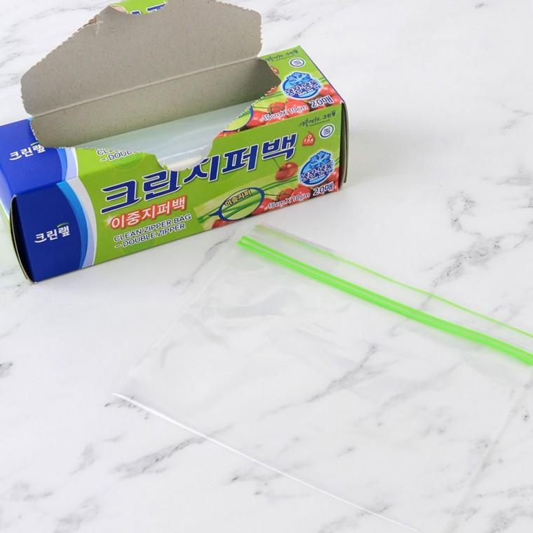 크린롤백 비닐 지퍼백 음식물 비닐백 20매입 냉동 밀봉 이중 신선도 위생백 위생보관