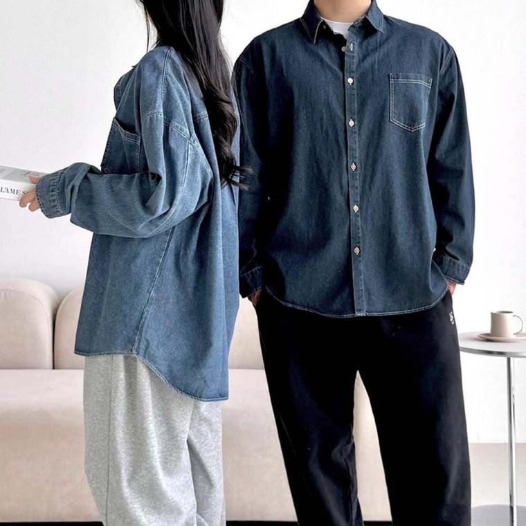 남자 여자 외출 데님 패션 오버핏 스타일 중청 진청 남방 셔츠 체크 20대 남성 티셔츠