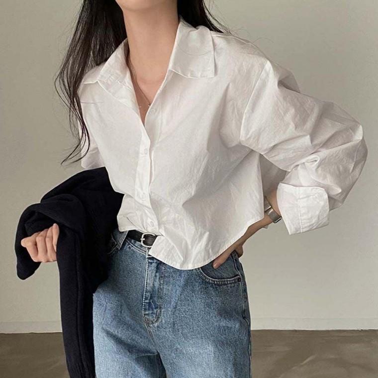 여자 내추럴 스타일 미니멀 짧은 크롭 긴팔 셔츠 맨투맨 티셔츠 레이스 나시 형광
