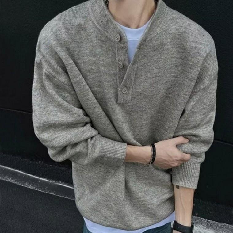 남자 헨리넥 외출 패션 데일리 캐주얼 니트 긴팔 스웨터 라운드 브리넥 남성 브이넥