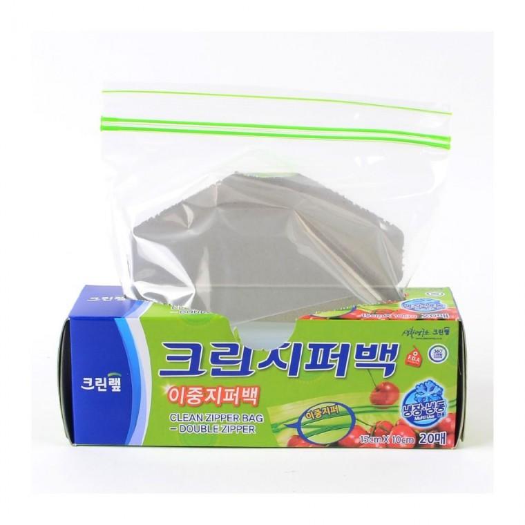 이중 지퍼백 밀봉 위생보관 냉동 음식물 신선도 비닐백 20매입 소형