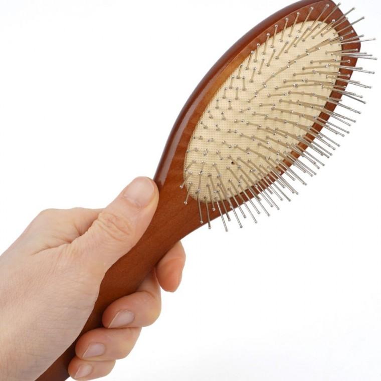 브러쉬빗 타원쿠션 타원형 정전기방지 헤어케어 빗질 대형 목재손잡이 철모
