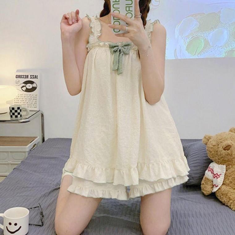 여성 여름 프릴 나시 반바지 잠옷세트 파자마 홈웨어 숙면 라운지웨어