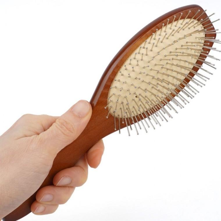 타원쿠션 타원형 철모 헤어케어 정전기방지 두피마사지 빗질 브러시 목재손잡이 대형