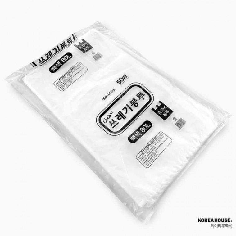 손잡이 쓰레기봉투 80L (백색) 50매 분리수거비닐 쓰레기통비닐 분리수거비닐봉투 배접비닐봉투 쓰레기통봉