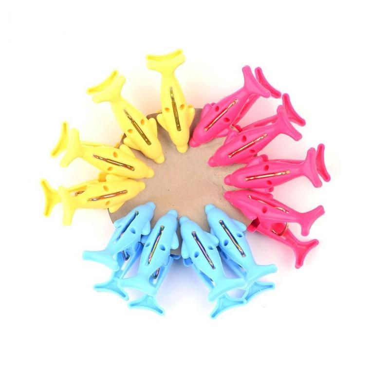 12P 돌고래 모양 논슬립 고정 빨래 건조 튼튼한 집게 세탁 실용 양말집게