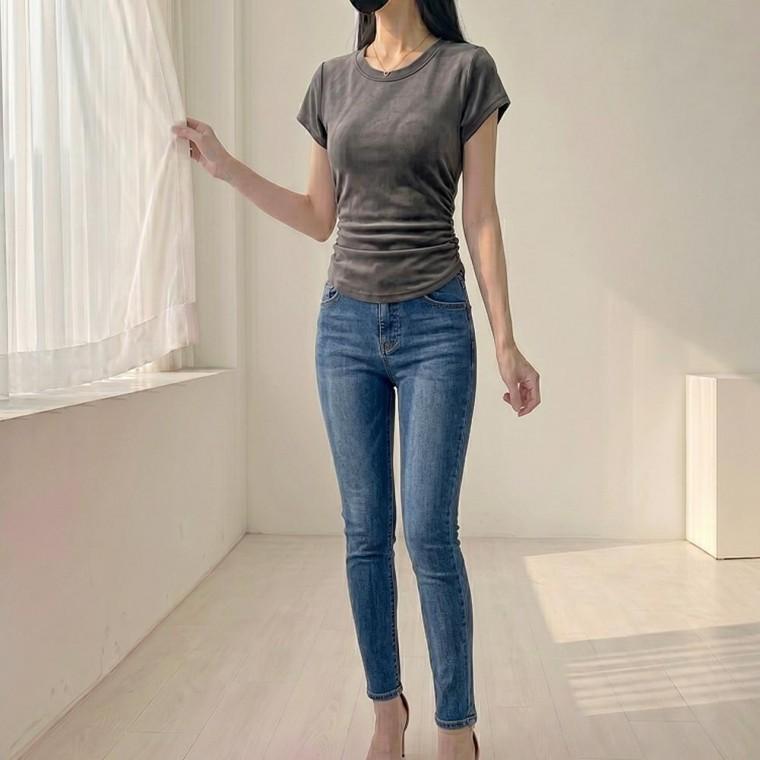 셔링 라운드넥 반팔티 간절기 라운드 쭉티 U넥 라운드티숙 S 산 여성 나시 흰색 XL 긴팔티숙 티숙 슬림핏