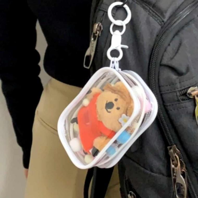 투명 사각 파우치 (화이트) 가방고리 인형가방 귀여운가방고리 가방장식 가방키링