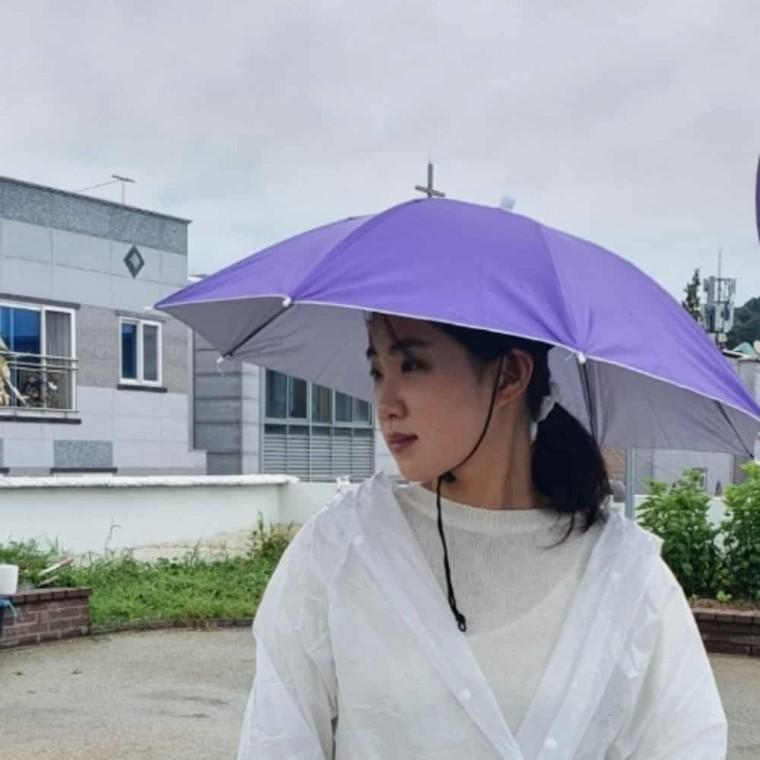 자외선차단 우산모자 소(퍼플) 아이디어우산 모자양산 농사우산 손잡이없는우산 낚시모자