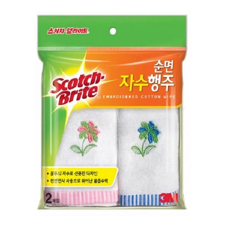 3M 순면 자수행주 2매입 면행주 싱크대행주 식당용행주
