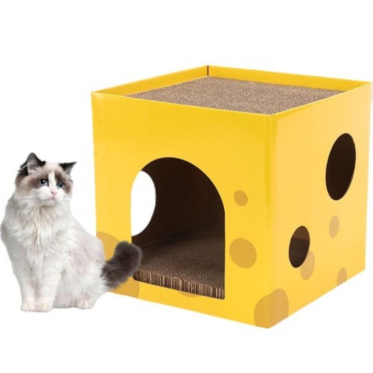 고양이 치즈 숨숨집 2단 스크래쳐30cm(옐로우)