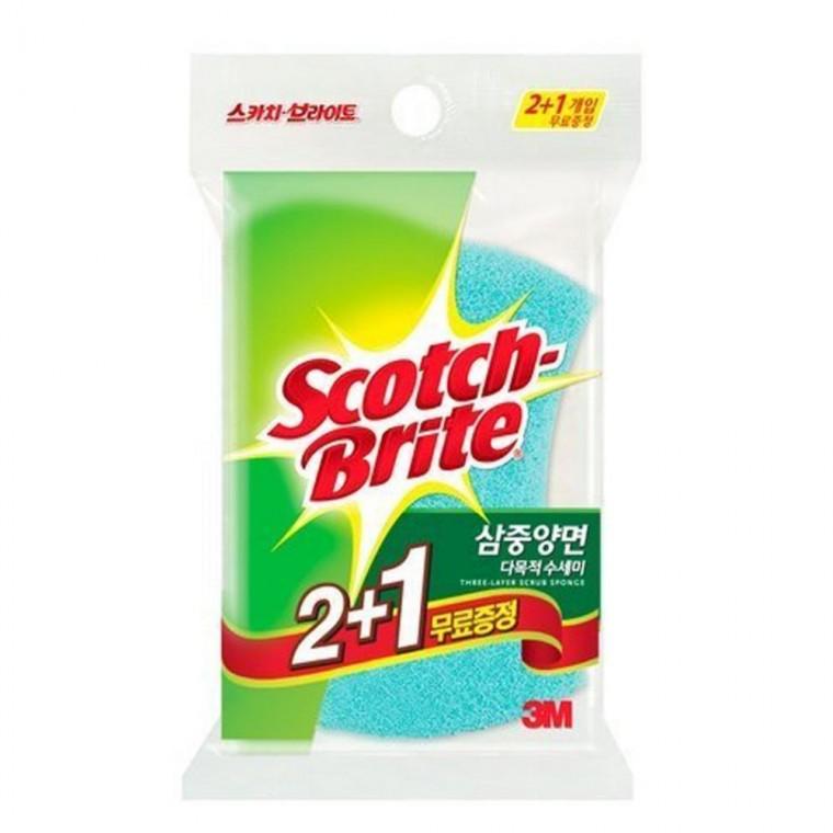 3M 다목적 수세미 2+1 3개입 스텐냄비수세미 스펀지수세미 스폰지수세미