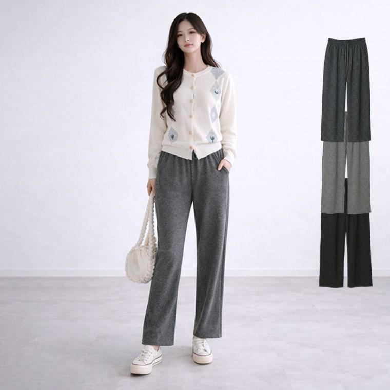 여성 베이직 슬림 와이드 팬츠