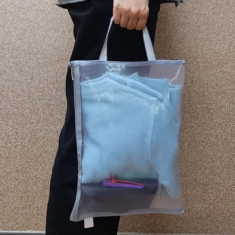 투명 지퍼 메쉬 서류 파일백 필기 학생 A4 사무 손잡이 휴대 매쉬망파우치