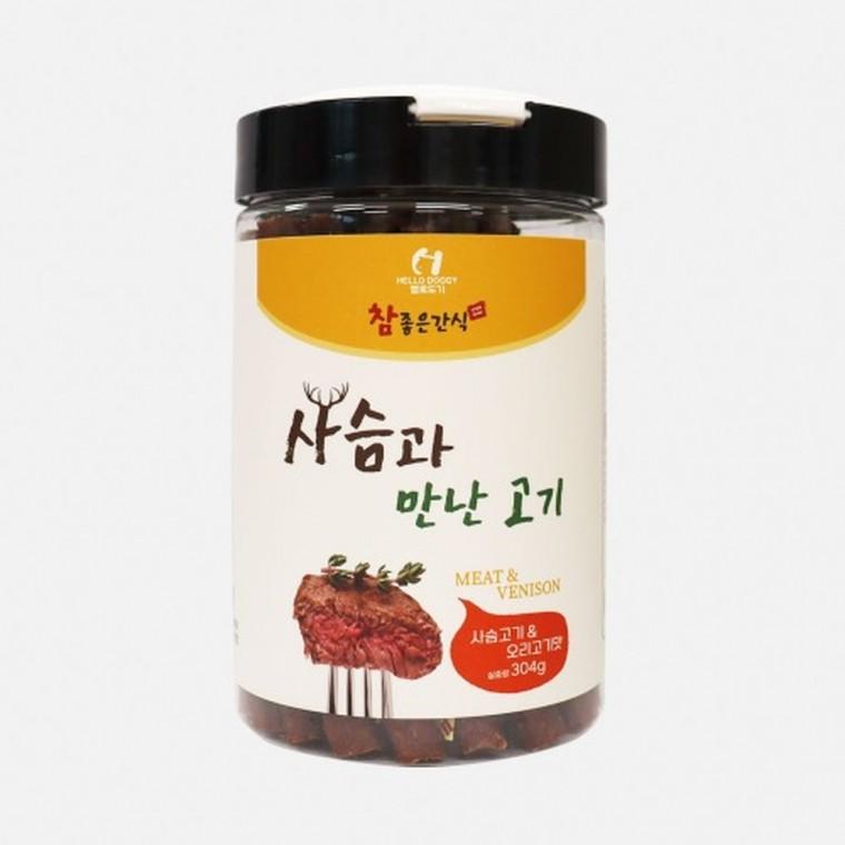 (2개묶음)헬로도기 사슴과 만난 고기(304g/사슴고기 오리고기맛)