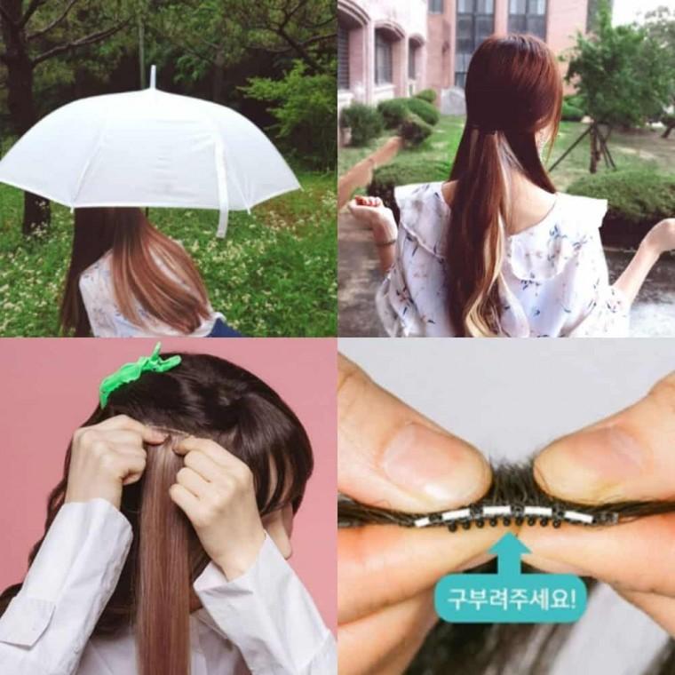 헤어피스 웨이브 에쉬카키 똑딱이붙임머리 붙임가발 긴머리가발 가발피스 머리피스