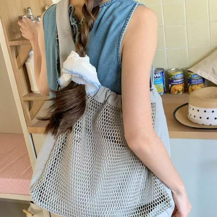 여성 나일론 가방 데일리 그물 메쉬 숄더 백 그레이