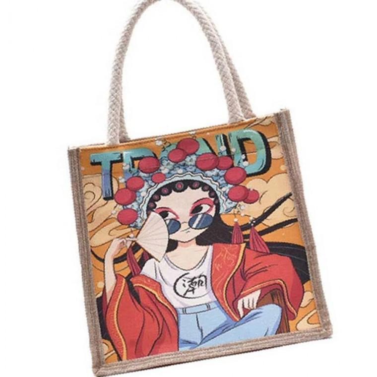 여성 손가방 그림 패브릭 가방 유니크 사각 에코백