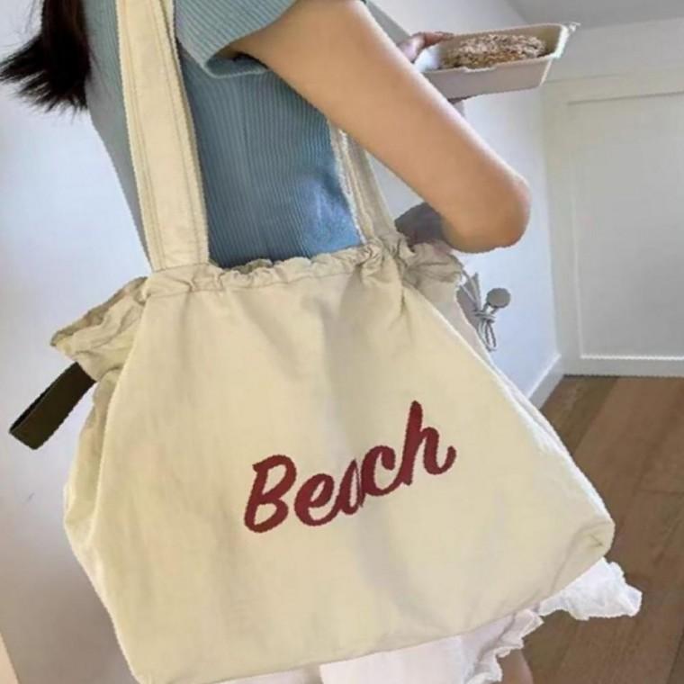 주름포인트 캐주얼 에코백 아이보리