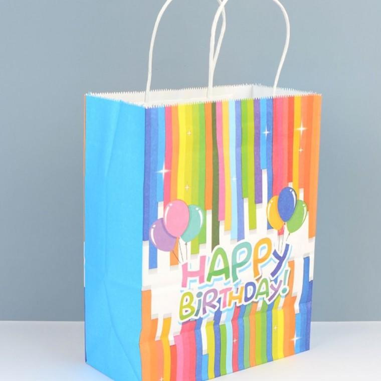 레인보우 생일축하 파티 케이크 귀여운 손잡이형 종이가방 이벤트 컬러풀 선물포장 쇼핑백