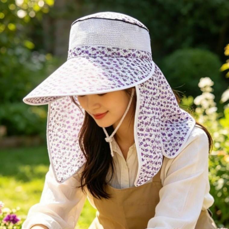 농사 자외선차단 야외 플라워 케이프 일 썬캡 모자 2개