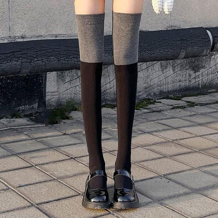 사계절 투톤 오버니삭스 고밀고 고탄력 패션 양말 스타킹 반 무릎양말 투톤 사계절 니삭스 패션양말 긴양말