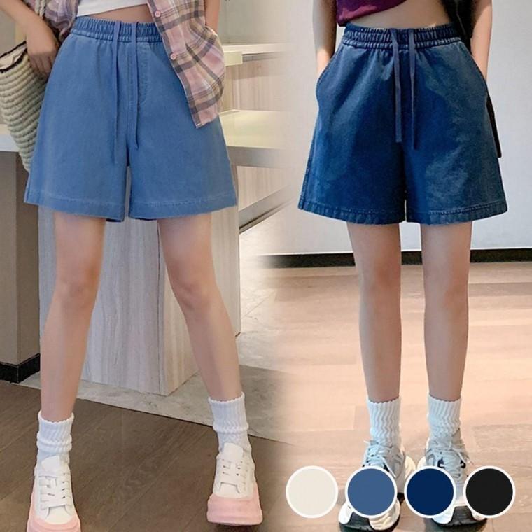 EAS 4가지 색상 와이드 핏 데님 면 반바지 EA-1008186
