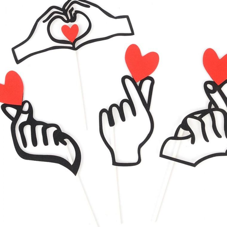 광고스티커 하트 응원 손모양 촬영 이벤트 포토프롭스 막대 포토존 파티 장식 핑거
