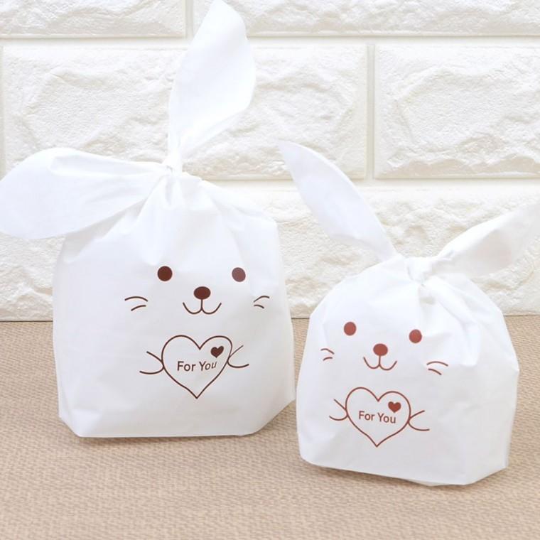 선물용봉투 화이트 래빗 일러스트 투명 비닐백 선물 간식 봉지 포장 소형
